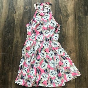 Racer neck back detail floral sun dress patterned
